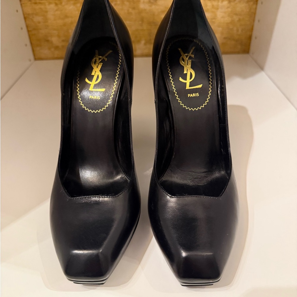 Yves Saint Laurent Black Square-Toe Mirror Heels